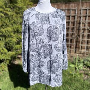 PureJill 3/4 Sleeve Paisley Shirt Blue Medium